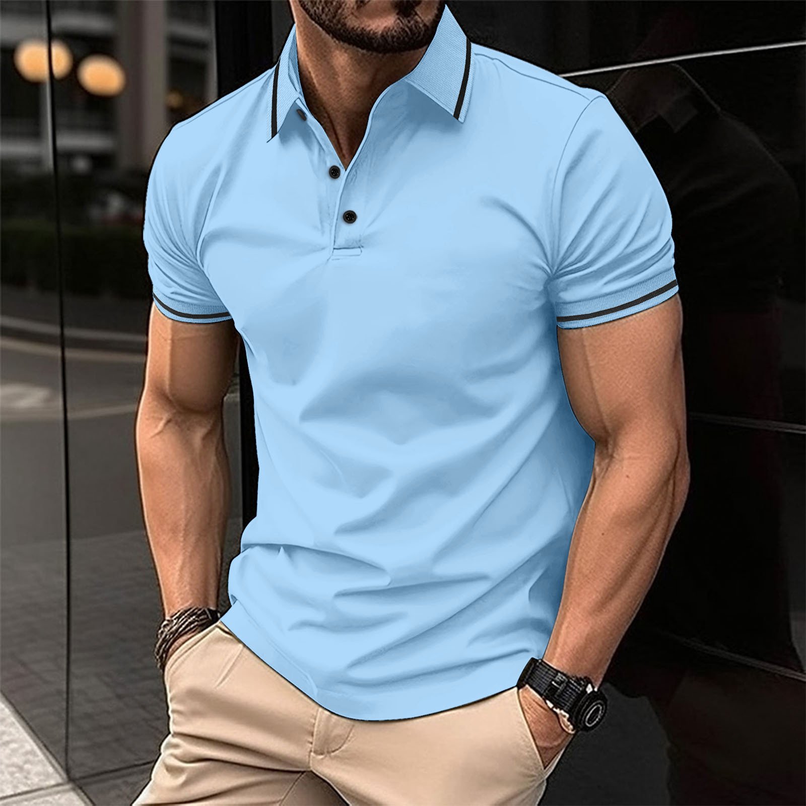 Europe and the United States large size men's t-shirt men's colorful pocket POLO shirt sports polo shirt