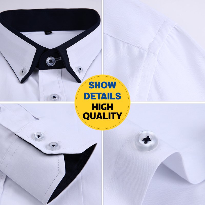 Wholesale fashionable Business collar spliced Cotton fabric solid color long Sleeve Slim Fit casual men's shirts with pockets