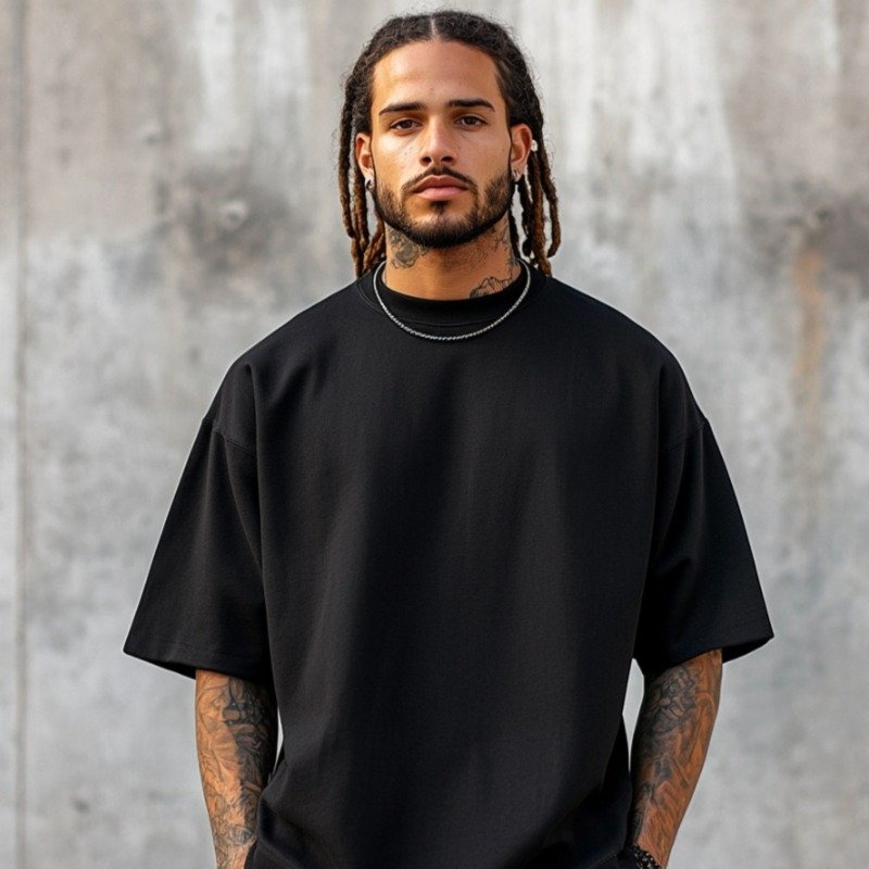 Custom 250gsm Drop Shoulder Graphic Heavyweight T-shirt Luxury Blank Heavy Cotton Streetwear Boxy Tshirts Mens Oversized T shirt