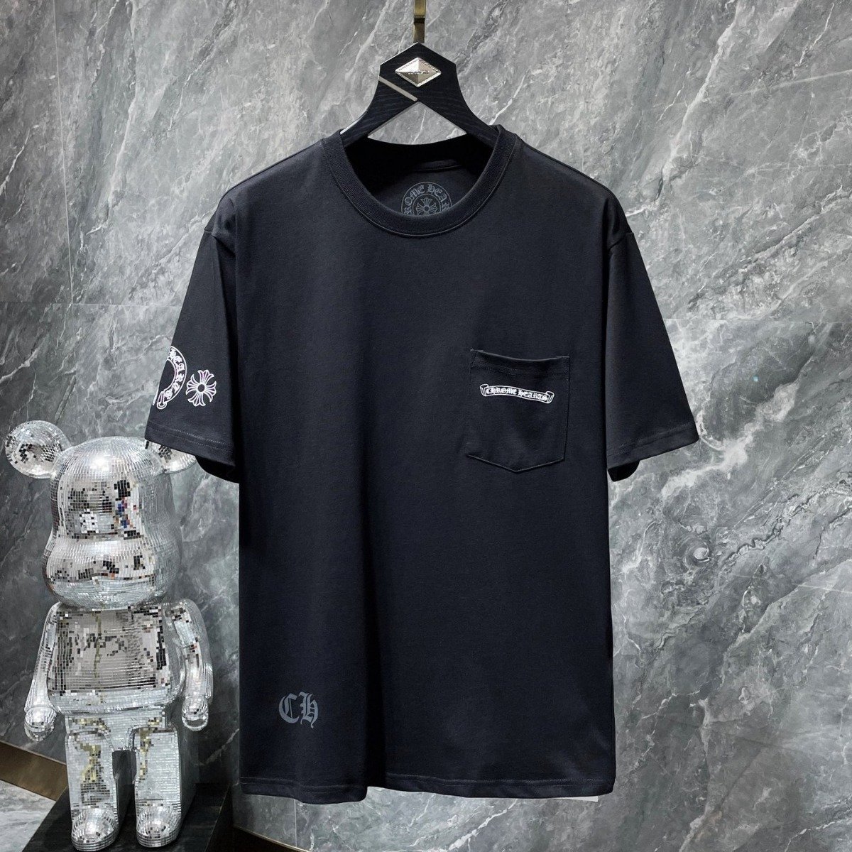 T-shirt men and women Wholesale Dropshipping Luxury hearts chrome classic large horseshoe cross flower Sanskrit short-sleeved