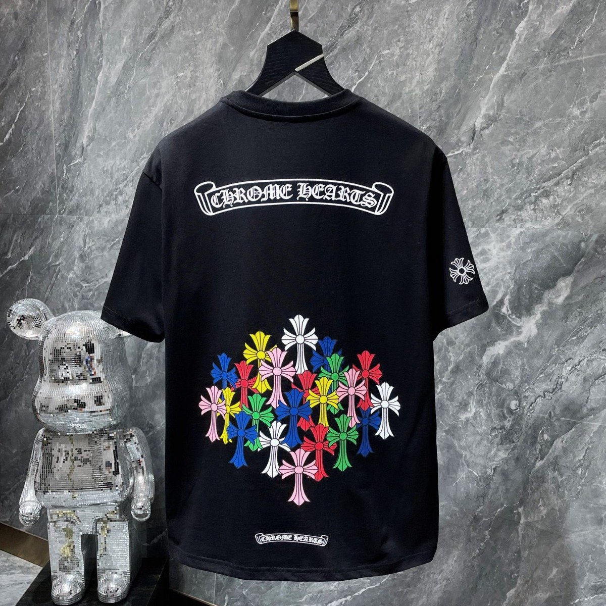 T-shirt men and women Wholesale Dropshipping Luxury hearts chrome classic large horseshoe cross flower Sanskrit short-sleeved