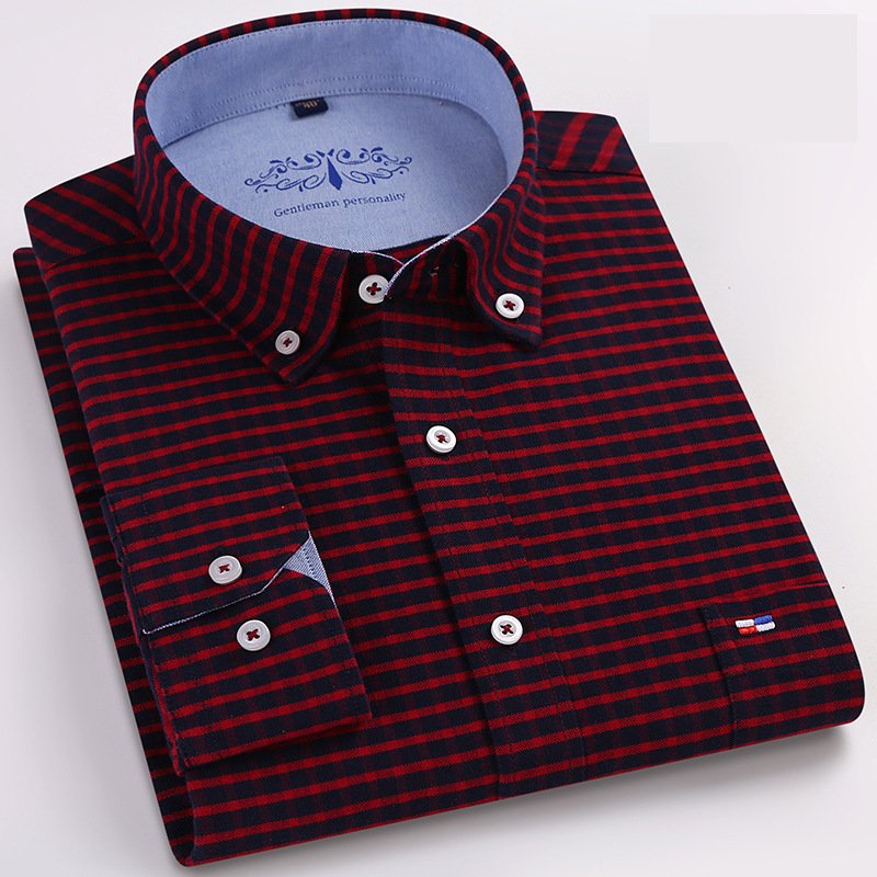 Enerupe Wholesale Custom Spring Autumn Casual 100% Cotton Oxford Long Sleeve Plaid Stylish Men's T-Shirt STSS-001