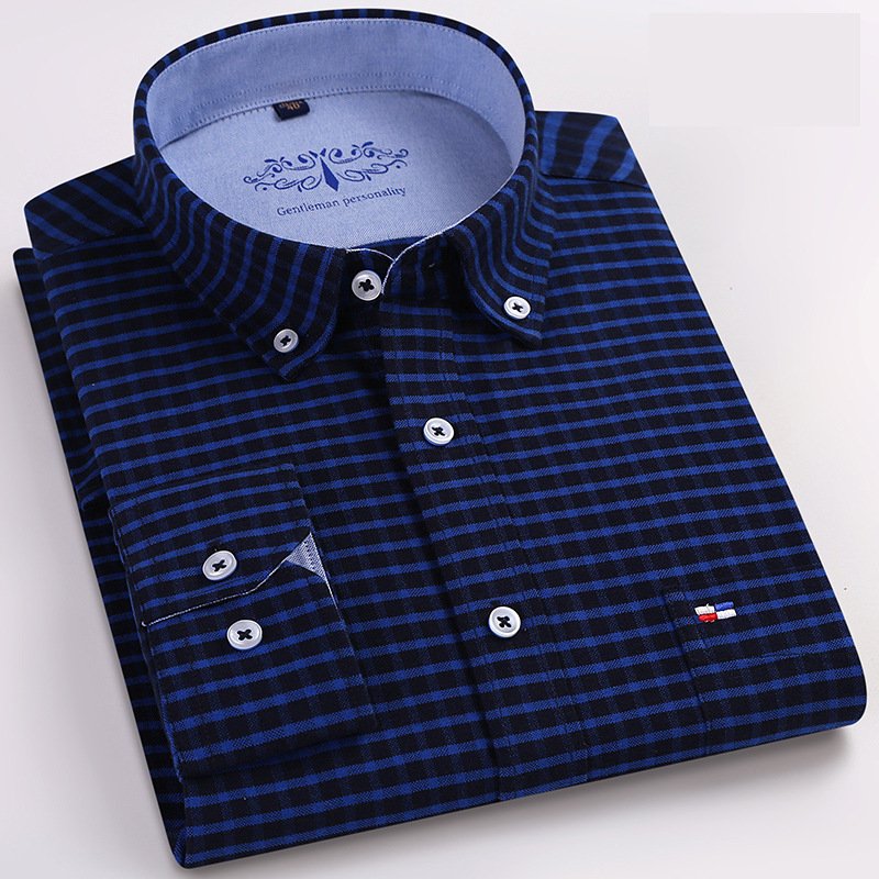 Enerupe Wholesale Custom Spring Autumn Casual 100% Cotton Oxford Long Sleeve Plaid Stylish Men's T-Shirt STSS-001