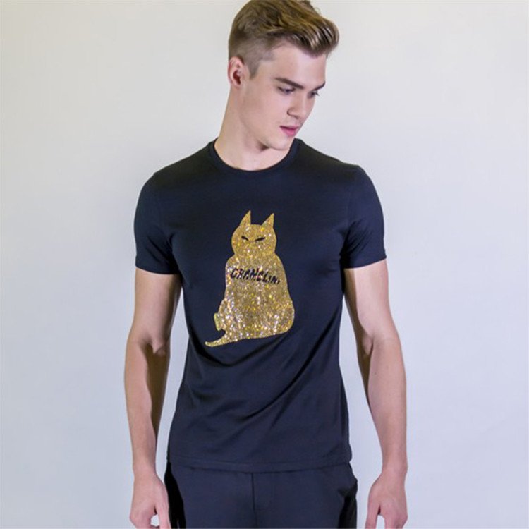 2023 summer network red handsome letters ironed drill personality short sleeve T-shirt men's brand personality fashion tshirt