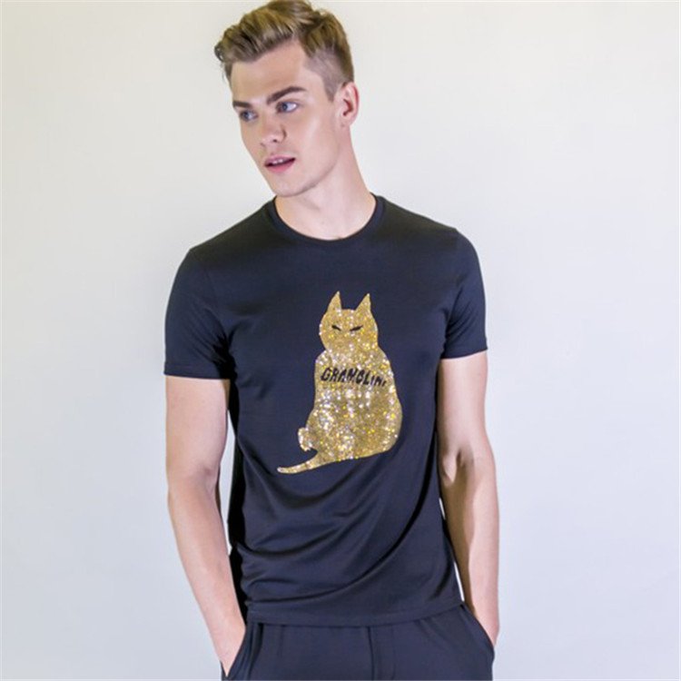 2023 summer network red handsome letters ironed drill personality short sleeve T-shirt men's brand personality fashion tshirt