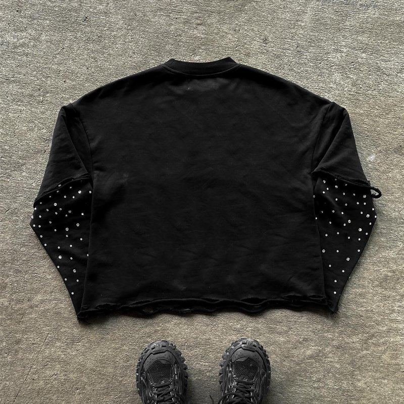 Custom embroidered patch T Shirt OverSize Boxy Double Layer Long Sleeve T-shirt Double black Layer Long Sleeve Mens T-shirt