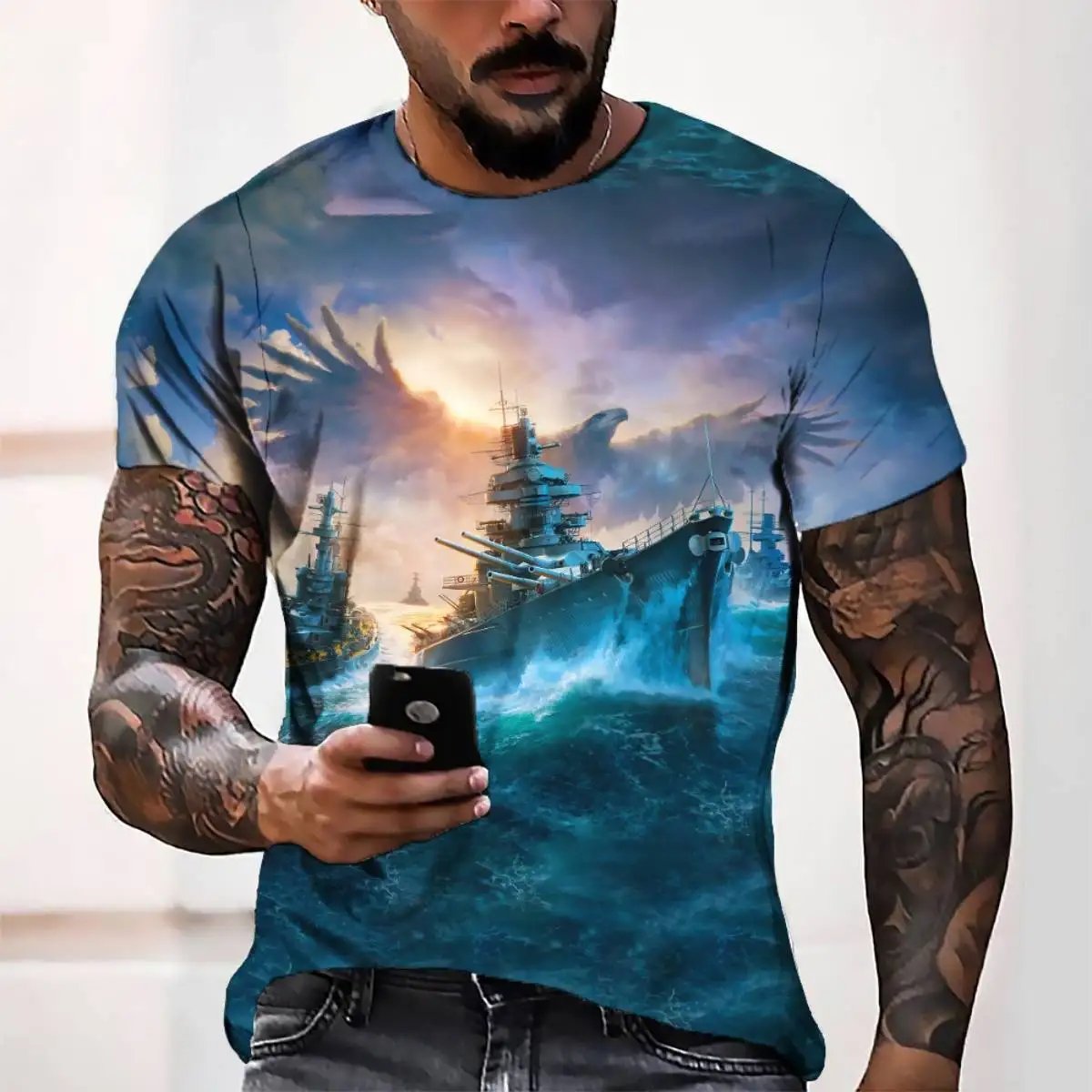 Men's Retro 3D Printed T-Shirt Summer O-Neck Hip-Hop Top Casual Fitted Quick Dry Soft Short Sleeves Digital Printing Oversized