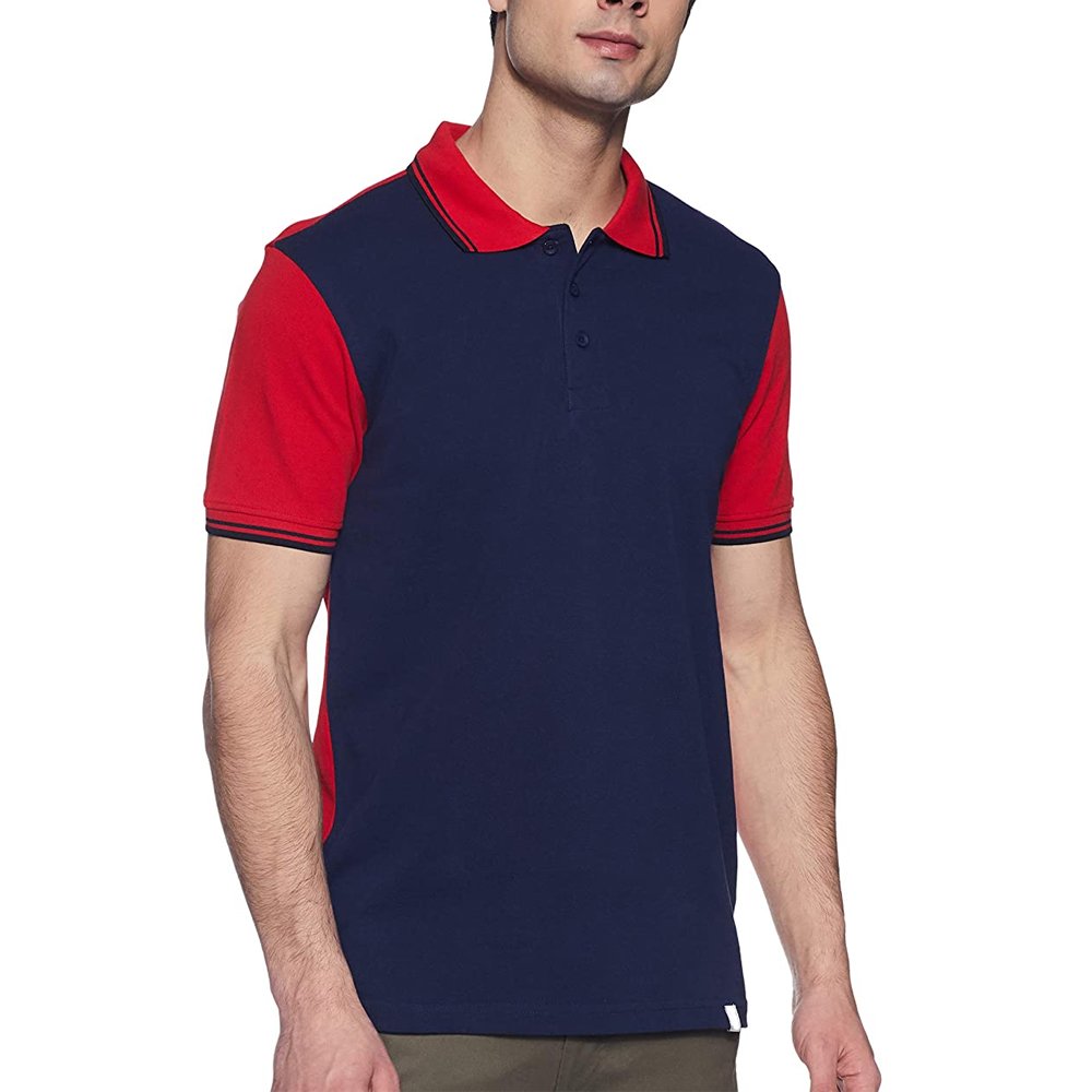 100% Cotton Made Polo Shirts For Men In Blue and Red Color Two Tone Golf Shirts With OEM Service & Custom Deign