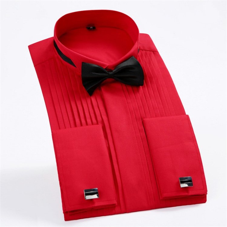Custom men's wedding collar tuxedo shirt, French cuff business shirt