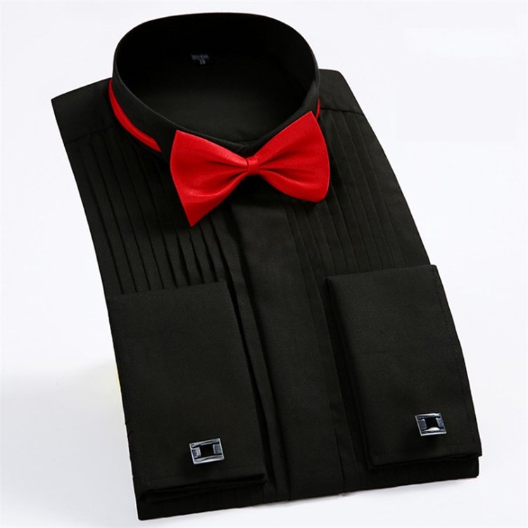 Custom men's wedding collar tuxedo shirt, French cuff business shirt