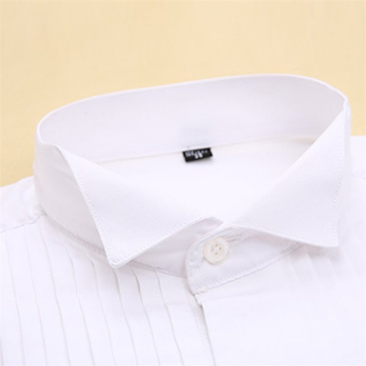 Custom men's wedding collar tuxedo shirt, French cuff business shirt