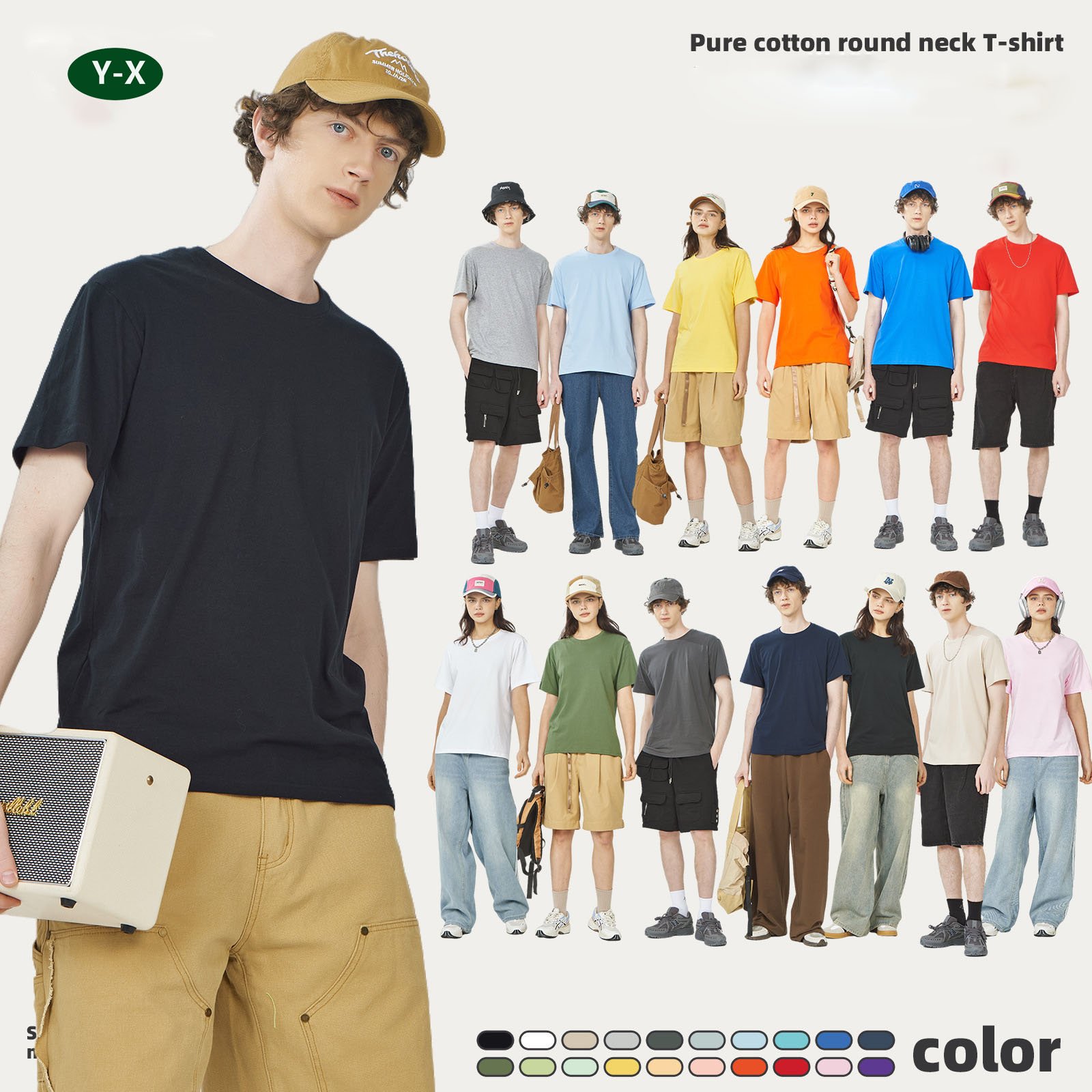 Y-X high quality 100cotton men's t-shirts custom screen printing logo men graphic t shirt loose tee heavy cotton custom t shirt