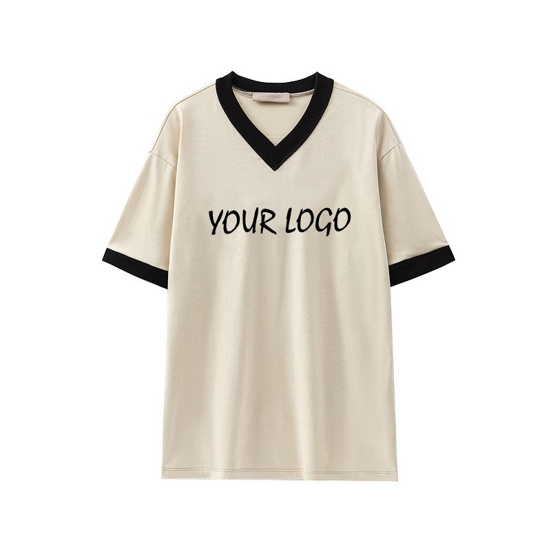 Summer Sports Casual 100% Cotton Blank Men's Tshirt Contrast Color Custom Logo V-Neck Short Sleeve T-Shirt