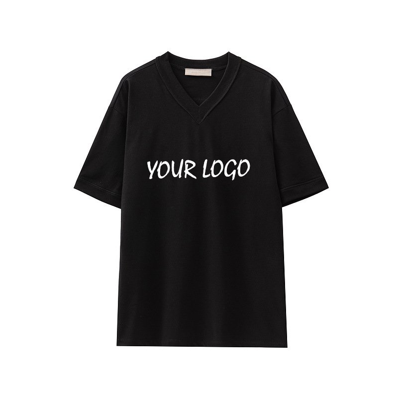 Summer Sports Casual 100% Cotton Blank Men's Tshirt Contrast Color Custom Logo V-Neck Short Sleeve T-Shirt