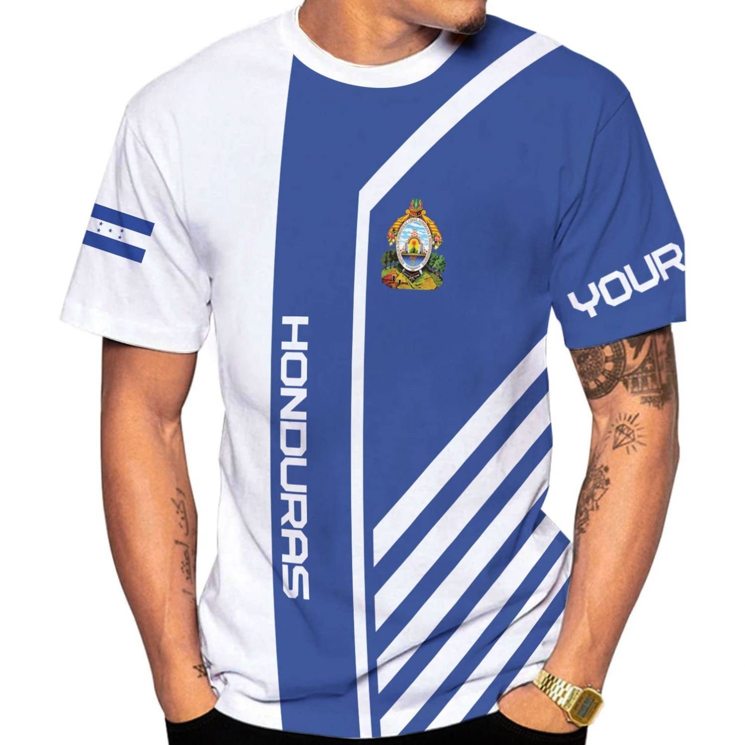 OEM Tshirts Custom Honduras Flag Print Sublimation Polyester Quick Dry Unisex Casual Tees T Shirt for Men Hot Sell Tops Clothing