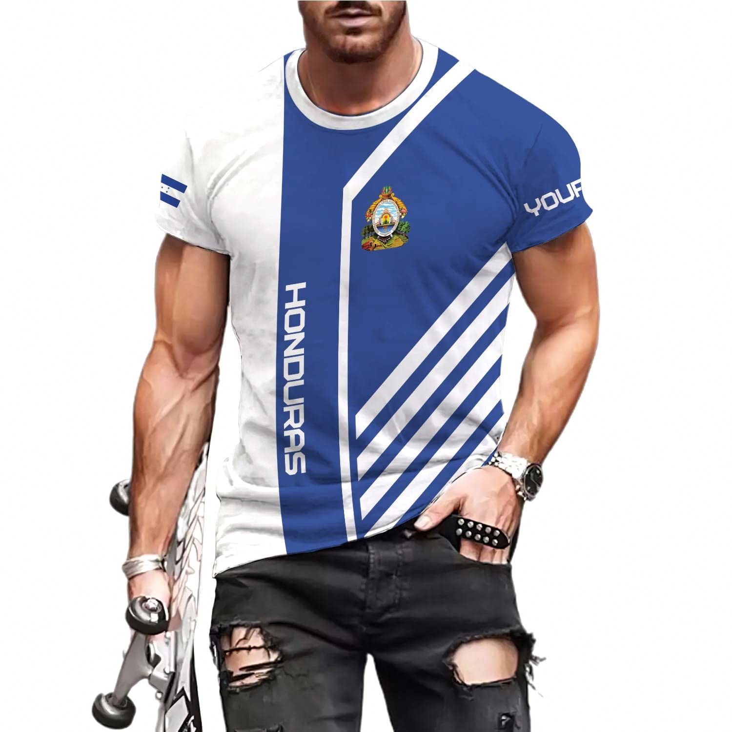 OEM Tshirts Custom Honduras Flag Print Sublimation Polyester Quick Dry Unisex Casual Tees T Shirt for Men Hot Sell Tops Clothing