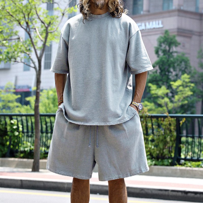 220 gsm lightweight streetwear tshirt shorts suits men breathable casual plus sized sports t-shirt sets