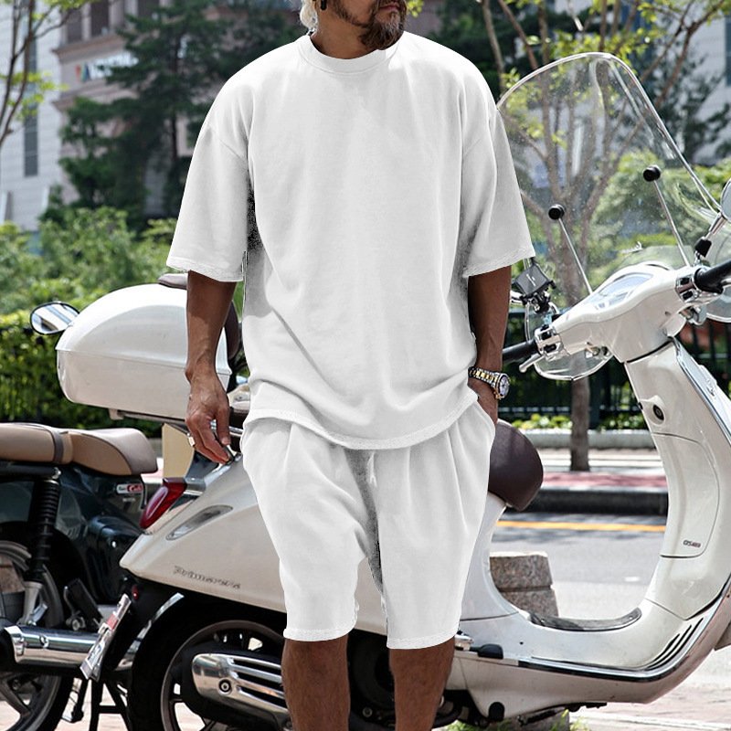 220 gsm lightweight streetwear tshirt shorts suits men breathable casual plus sized sports t-shirt sets