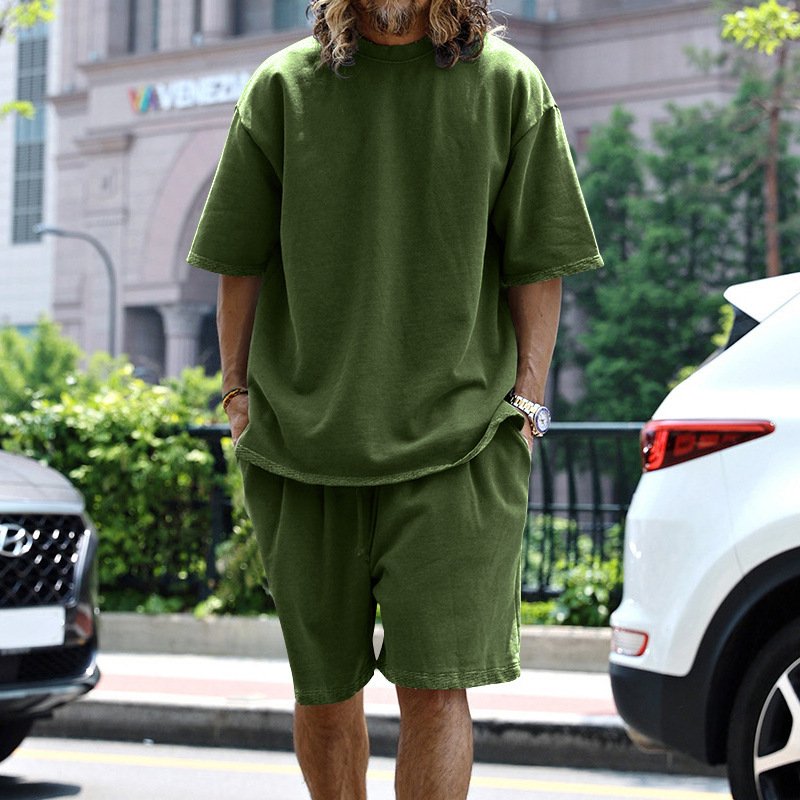 220 gsm lightweight streetwear tshirt shorts suits men breathable casual plus sized sports t-shirt sets