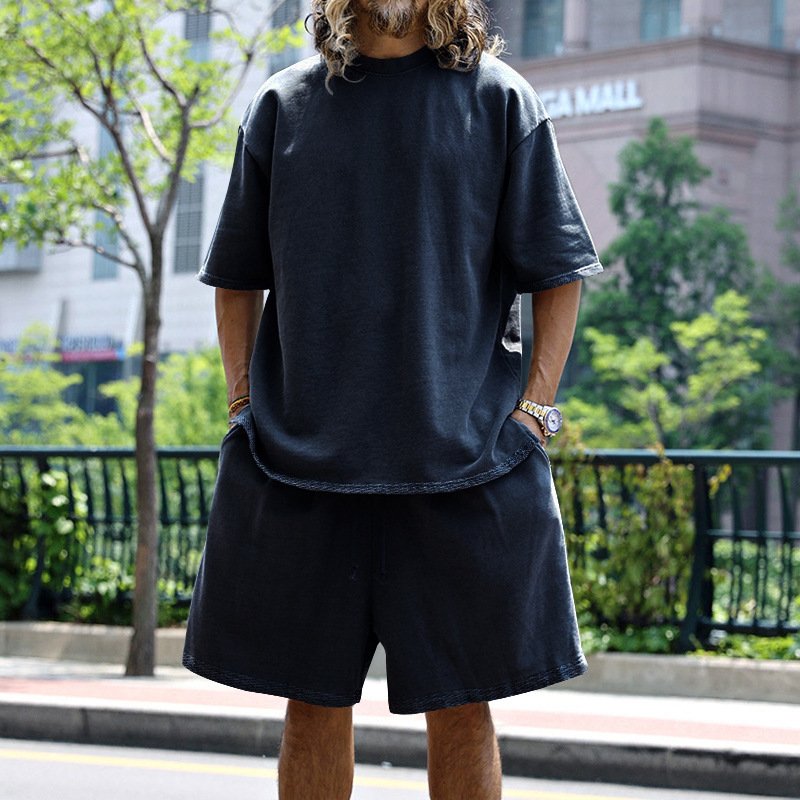 220 gsm lightweight streetwear tshirt shorts suits men breathable casual plus sized sports t-shirt sets