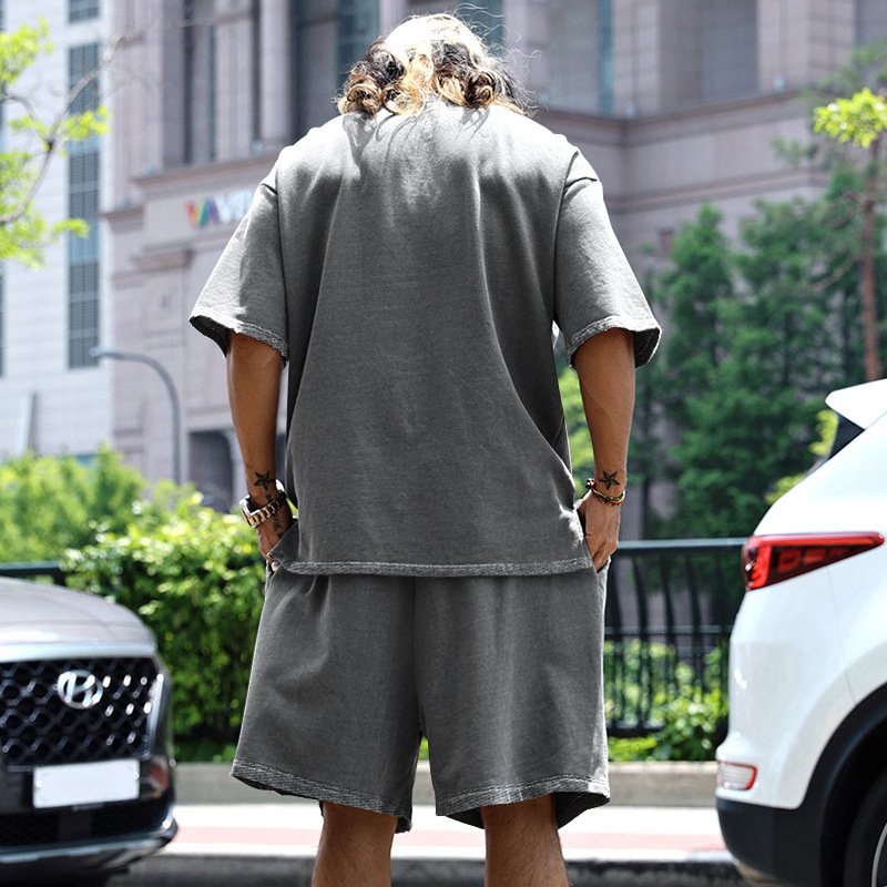 220 gsm lightweight streetwear tshirt shorts suits men breathable casual plus sized sports t-shirt sets