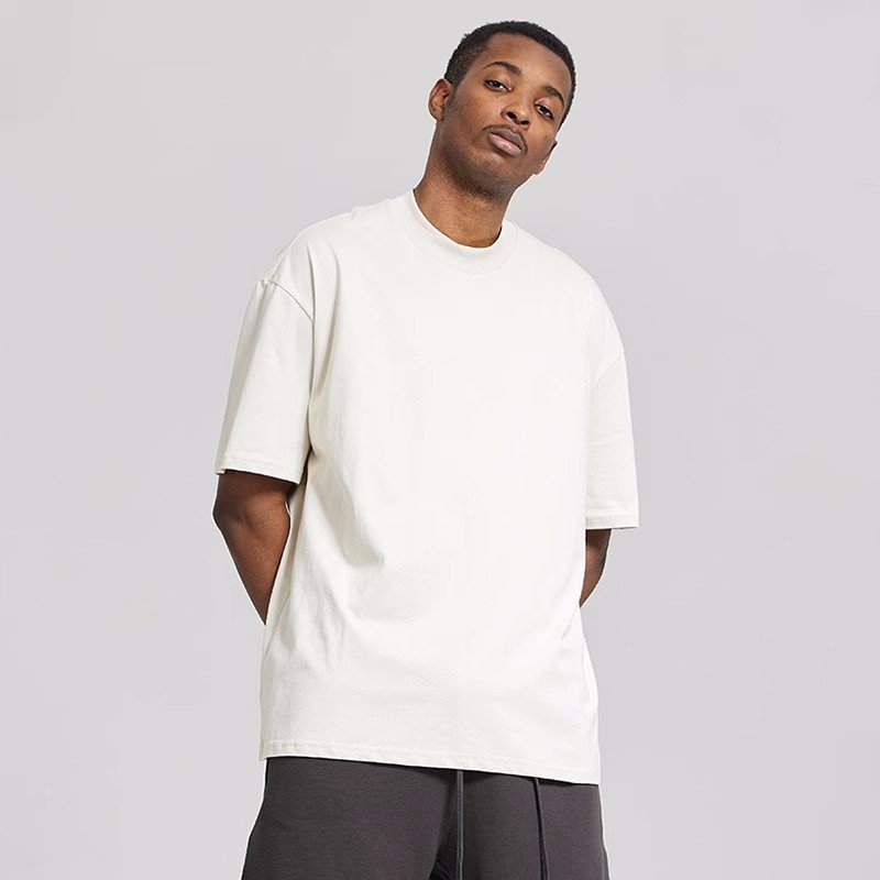 Street wear casual loose oversized men's T shirt trend fashion blank solid color heavyweight drop shoulder quality short sleeve
