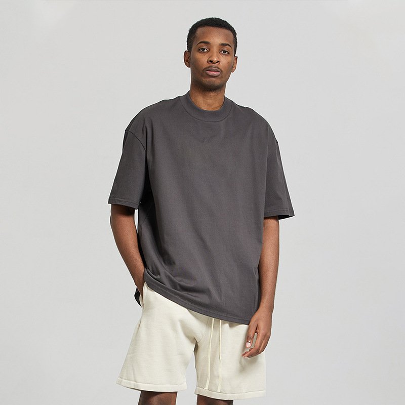 Street wear casual loose oversized men's T shirt trend fashion blank solid color heavyweight drop shoulder quality short sleeve