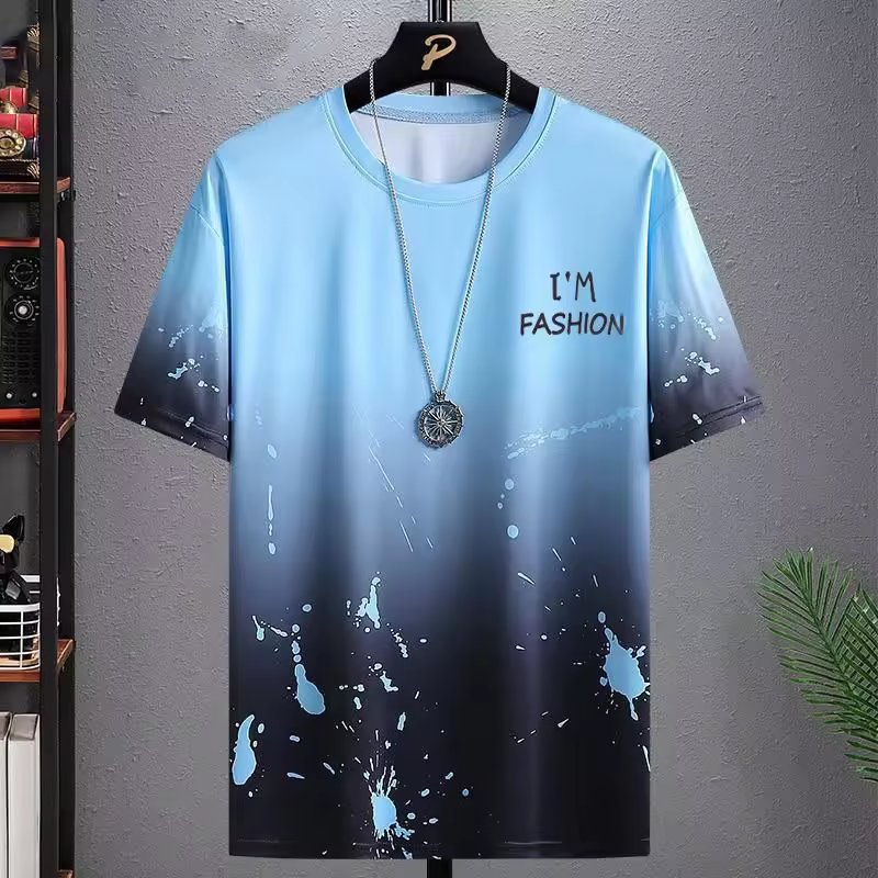 Digital Printed T-Shirt Men's Casual Sports Jersey Sublimation Print Gradient Short-Sleeved Round Neck Men's T-shirt