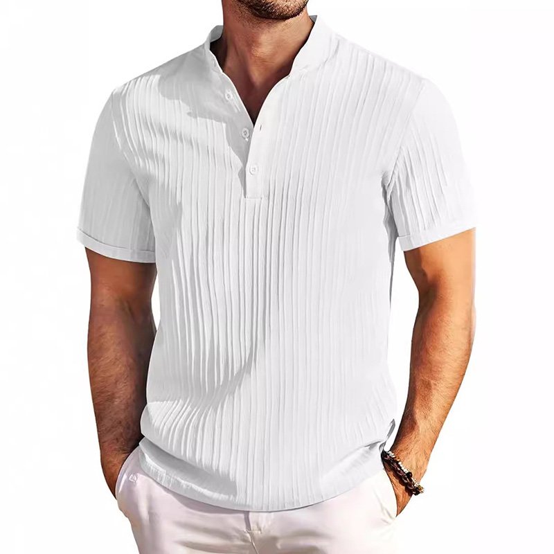 RNSHANGER Summer Trend Men's T Shirts Casual Retro Pullover Striped Henry Fashion Loose Men's T-shirt Street Hip Hop Tshirts