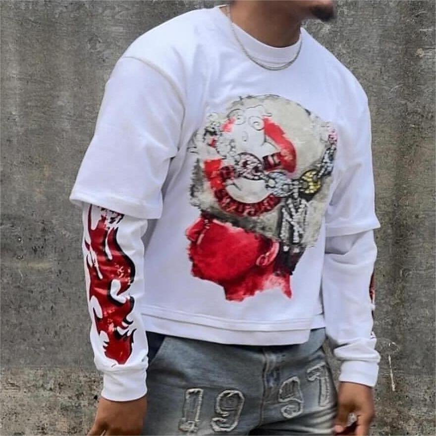 Custom Men's t-Shirts Double Layer t shirt Streetwear Heavyweight 100% Cotton double layer Tee Long Sleeve t Shirt