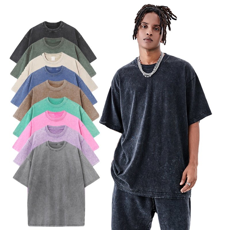 Custom High Quality Distress Vintage Men's T-Shirts 100% Cotton Blank T-Shirt Logo Custom Oversize Acid Washed T Shirts For Men