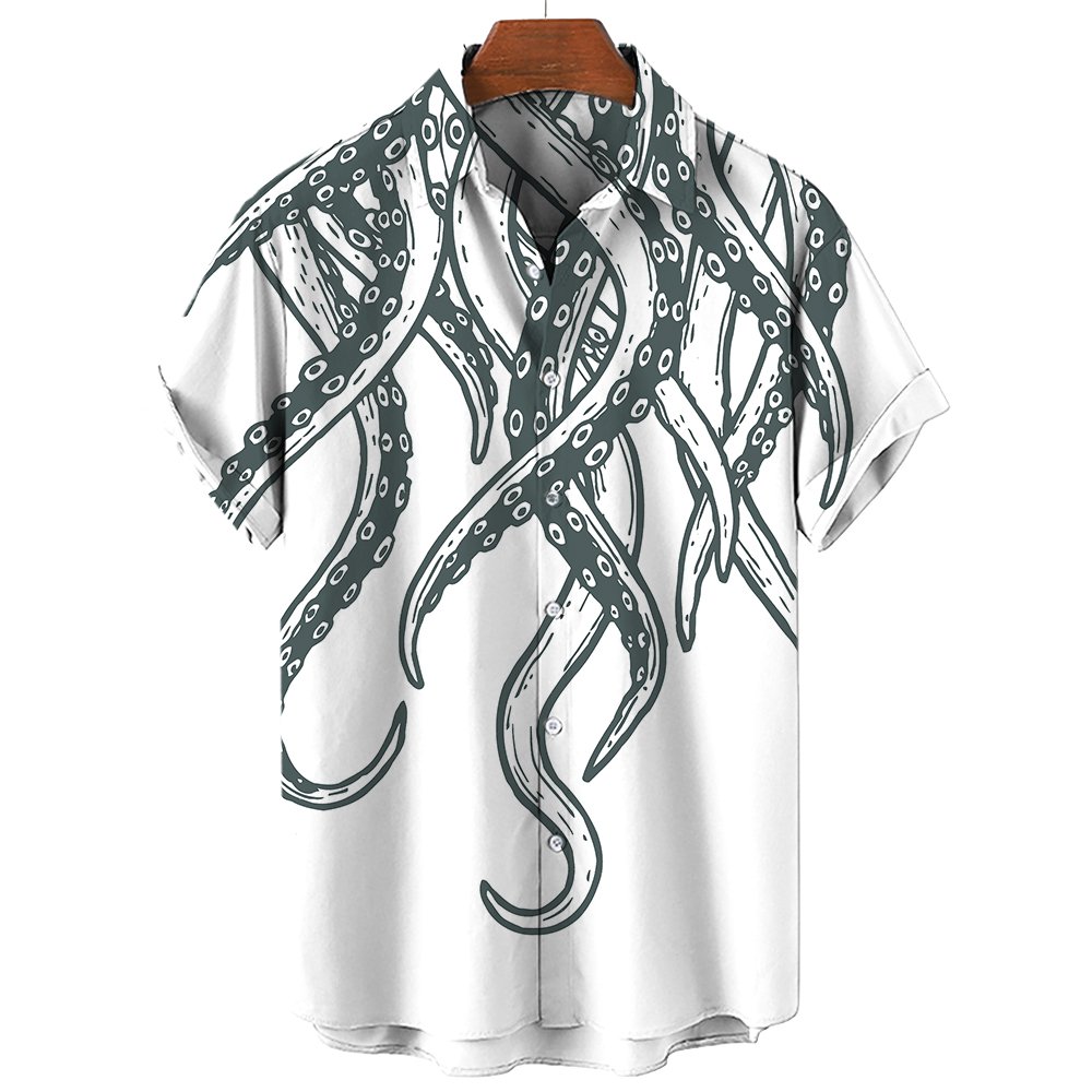 Animal Print Men's Shirt Luxury Octopus Tentacle Pattern Fashion Casual Shirt For Men Oversized Top Mens Designer Clothes Camisa