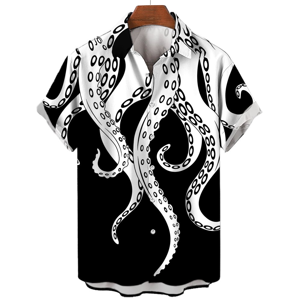 Animal Print Men's Shirt Luxury Octopus Tentacle Pattern Fashion Casual Shirt For Men Oversized Top Mens Designer Clothes Camisa