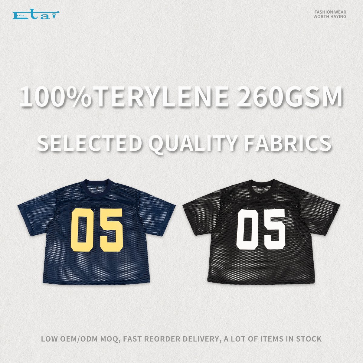 wholesale custom cotton mesh baseball jersey knit stripe print boxy t-shirt oversized v-neck cropped mesh jersey