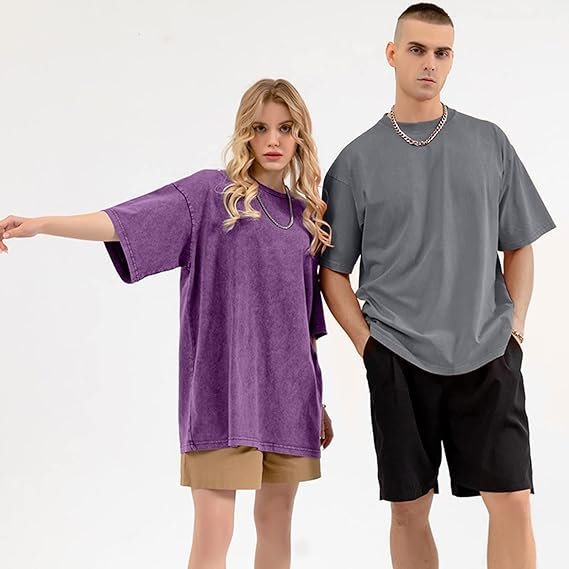 Men's Cotton T-Shirts Oversized Unisex Short Sleeves Casual Loose Wash Solid Basic Tee Tops Shirt