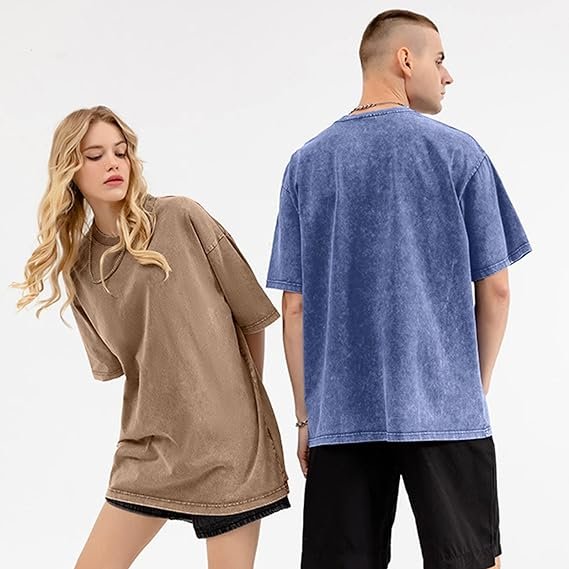 Men's Cotton T-Shirts Oversized Unisex Short Sleeves Casual Loose Wash Solid Basic Tee Tops Shirt