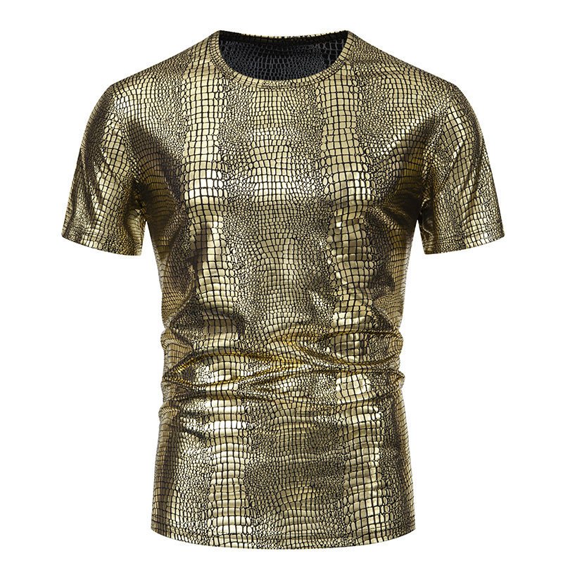 Casual snake print fancy hot adult compere stage party wear disco shiny men's t-shirts