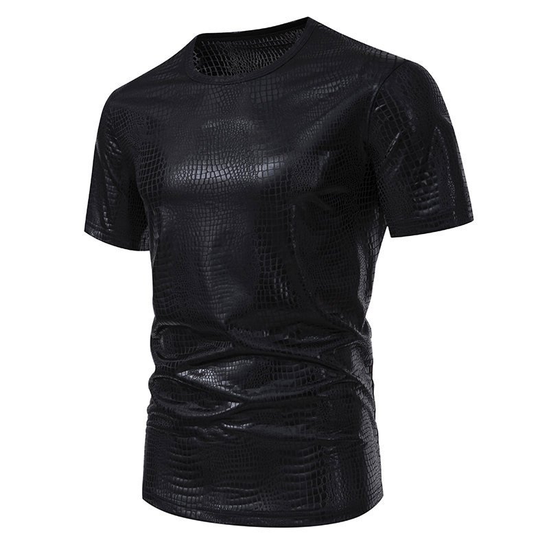 Casual snake print fancy hot adult compere stage party wear disco shiny men's t-shirts