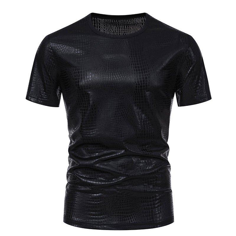 Casual snake print fancy hot adult compere stage party wear disco shiny men's t-shirts
