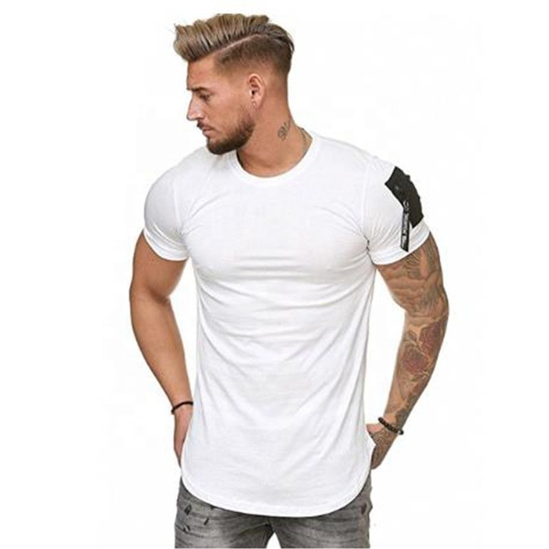 Men's T-Shirt Workout Gym Muscle Shirt Short Sleeve Cotton Athletic Tee Shirts Top with Side Zipper