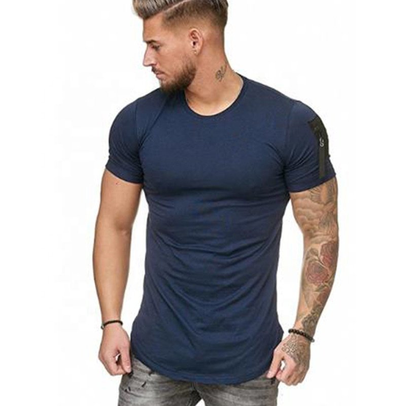 Men's T-Shirt Workout Gym Muscle Shirt Short Sleeve Cotton Athletic Tee Shirts Top with Side Zipper