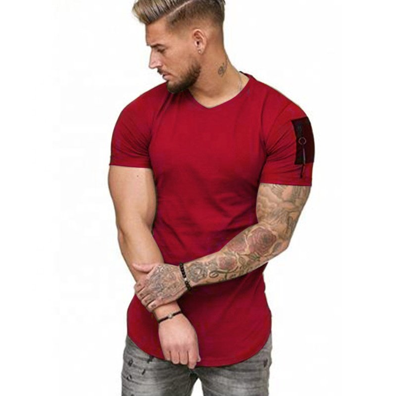Men's T-Shirt Workout Gym Muscle Shirt Short Sleeve Cotton Athletic Tee Shirts Top with Side Zipper