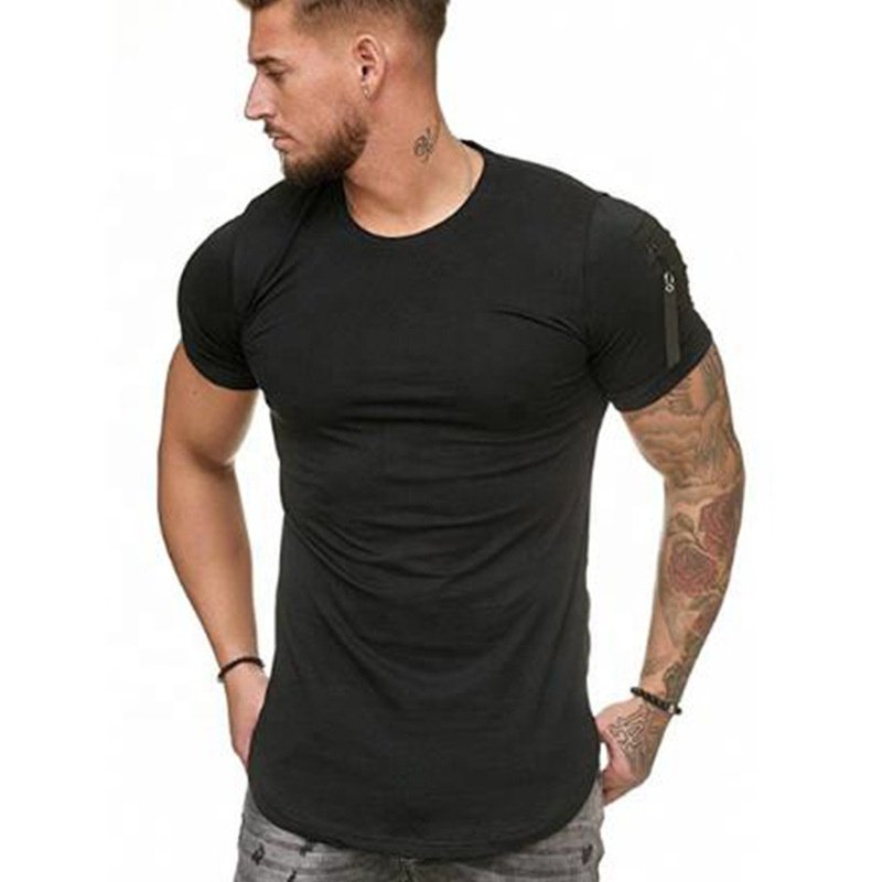 Men's T-Shirt Workout Gym Muscle Shirt Short Sleeve Cotton Athletic Tee Shirts Top with Side Zipper