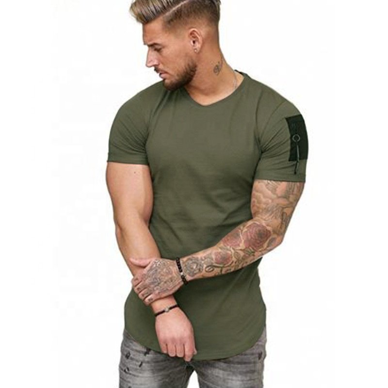 Men's T-Shirt Workout Gym Muscle Shirt Short Sleeve Cotton Athletic Tee Shirts Top with Side Zipper