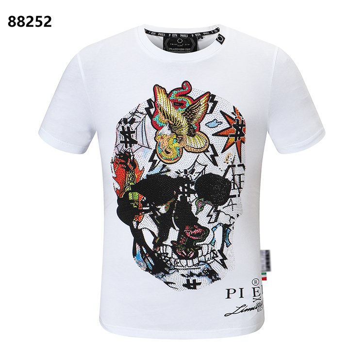 Round neck Hot diamond fashion trend cotton slim breathable top Skull summer men PLEINT shirt