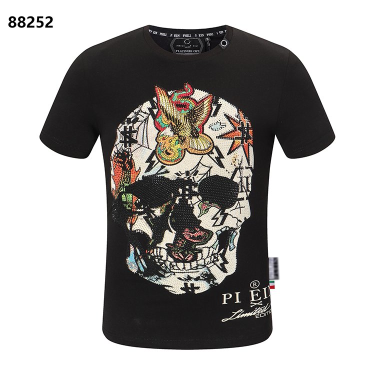 Round neck Hot diamond fashion trend cotton slim breathable top Skull summer men PLEINT shirt