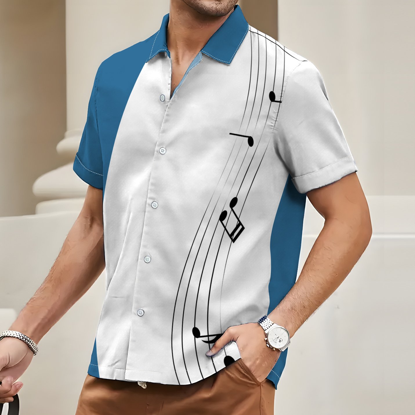 2024 Men's T-shirt 3D Splicing Red Blue White Casual Shirt Fashion Simple Music Polo Shirt Plus Size Men's Clothing