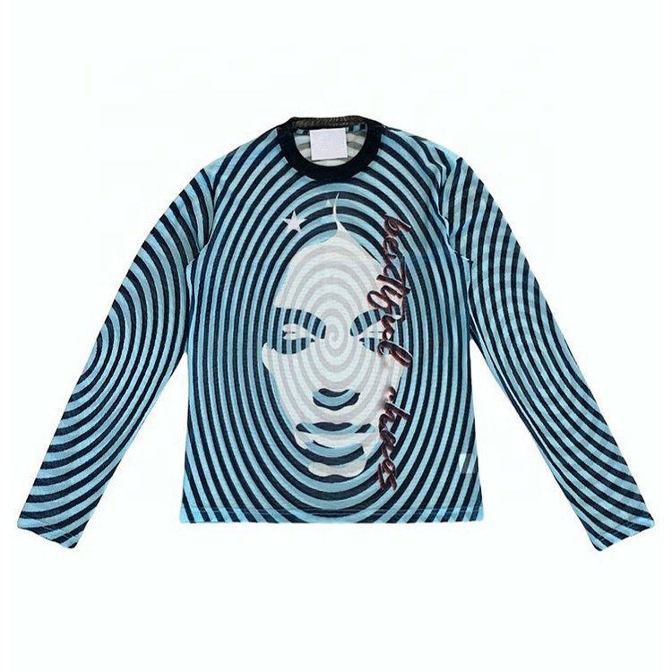 Wholesale Custom Design Fabric Logo Long Sleeve Mesh 3D Graphic Shirt For Men