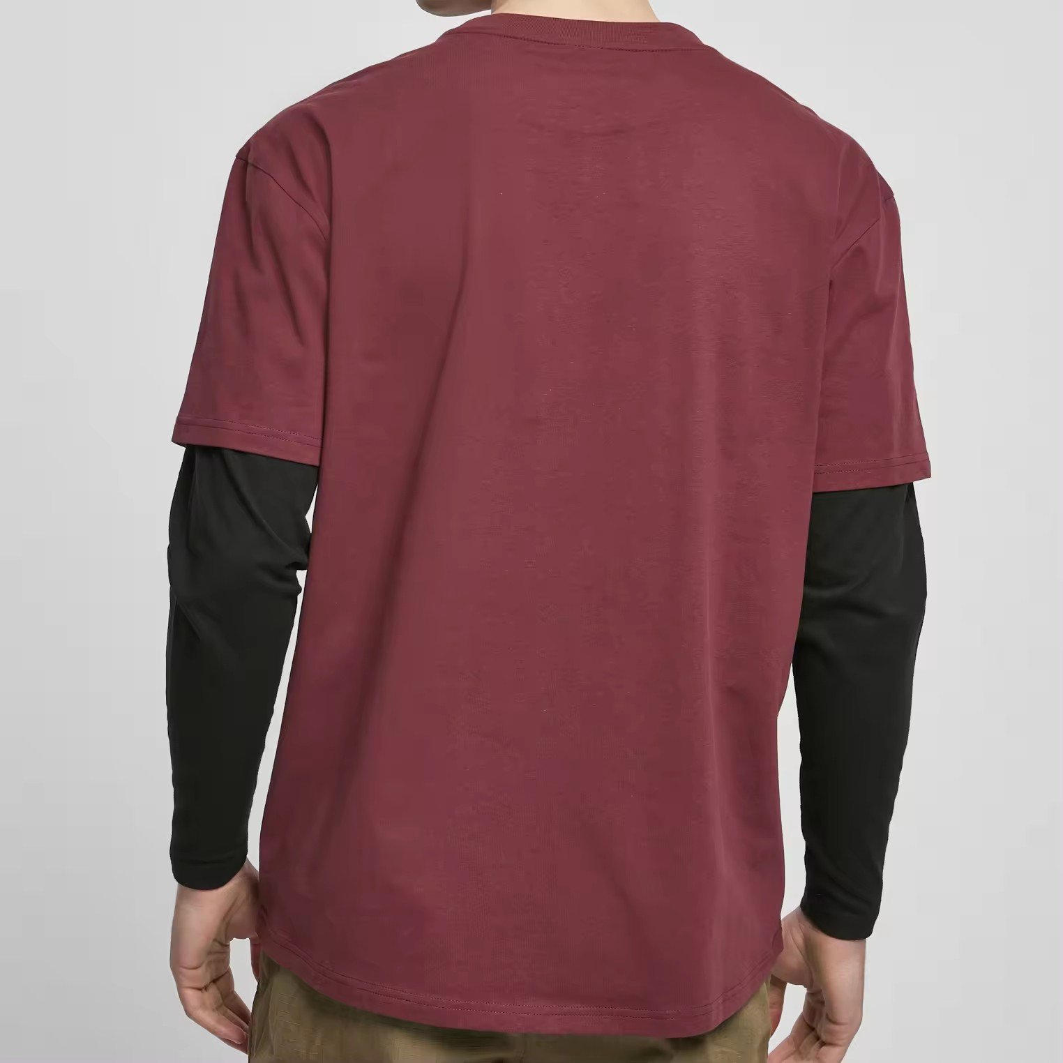 OEM Custom Logo Customized high quality cotton Mens Drop Shoulder Print Double Layer Long Sleeve Men's T shirt
