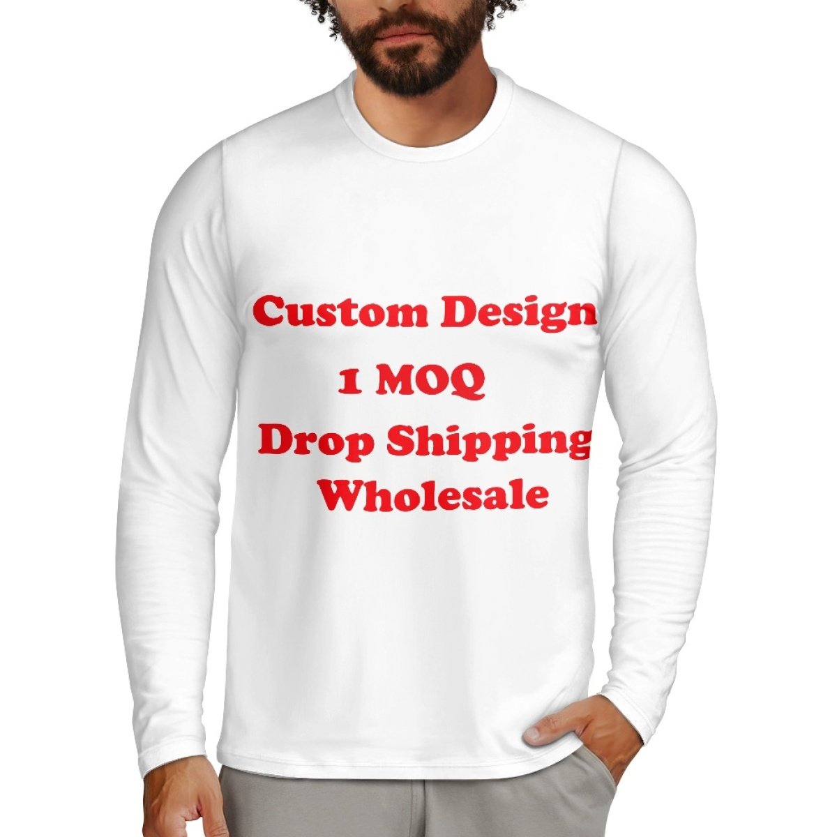 Fashion New Products Custom Hawaiian Fabrics Classic Crew Neck Men's Long Sleeve Tshirt Print On Demand Polyester Men's T-Shirt